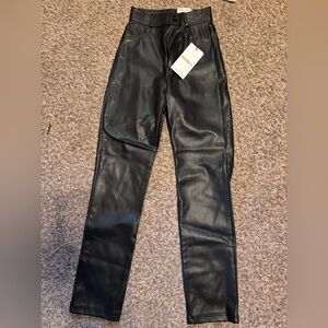 Stradivarius Black Faux Leather Straight Pants